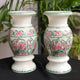 Set of 2 Handmade Marble Flower Vases | 10 Inches Gemstone Inlay Indoor Planters | Luxury Giftable Marble Plant Pots | Decorative Plant Containers