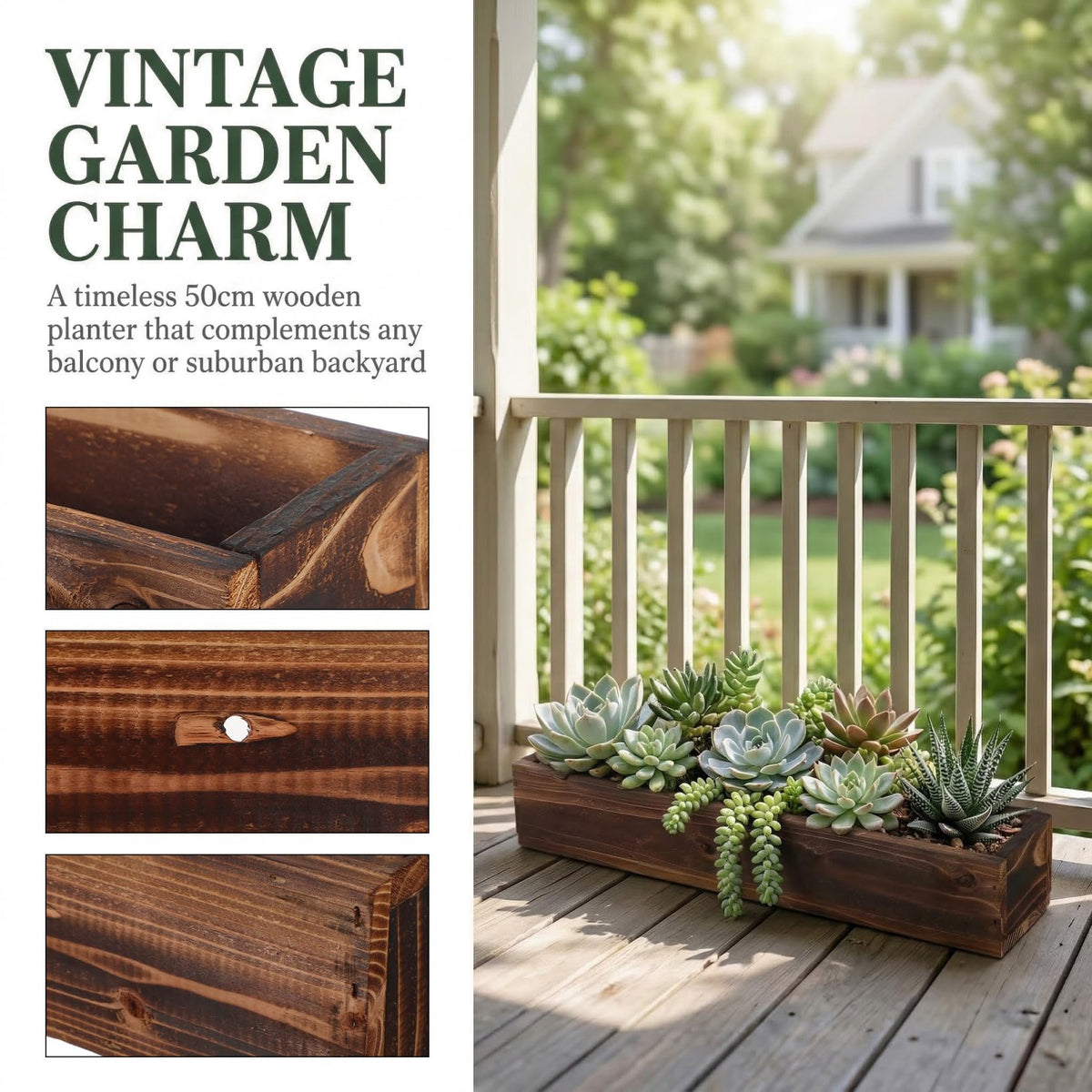 JOINPAYA Wooden Window Planter Box for Succulents