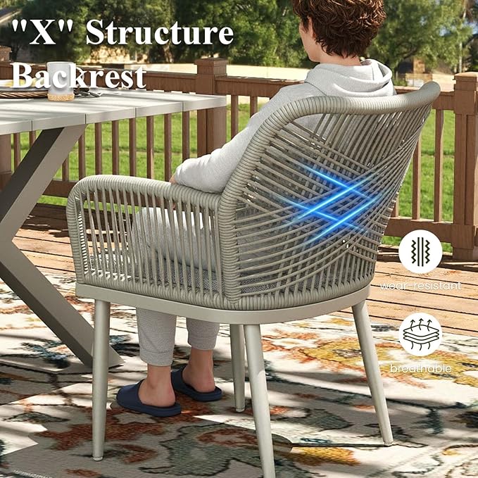 LayinSun Outdoor Dining Set for 8, 9 Pieces Patio Furniture Sets with Aluminum Dining Table and Rope Weave Chairs