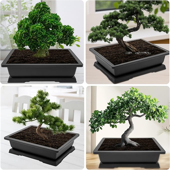 GROWNEER 3Pcs 18 Inch Bonsai Training Pots Large Bonsai Tree Starter Pot Kits with Drainage Humidity Trays & Repotting Mat, Flower Growing Planter Set for Garden Indoor Outdoor