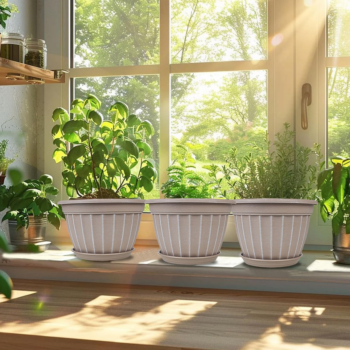 4 Pack Flower Pots,8 Inch Plants Pot,Planters Pot with Drainage Hole