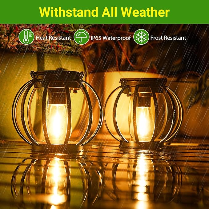 KOOPER Solar Lanterns Outdoor Waterproof, Upgraded Metal Hanging Solar Lights Outdoor Lanterns, Brighter Auto On/Off Outdoor Hanging Lantern for Yard Patio Pathway Porch Garden Decor 2 Pack