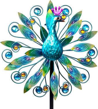 VEWOSTAR Outdoor Wind Spinner 58" Metal Peacock Wind Spinner Double Peacock Wind Sculpture for Garden Yard Patio Decoration