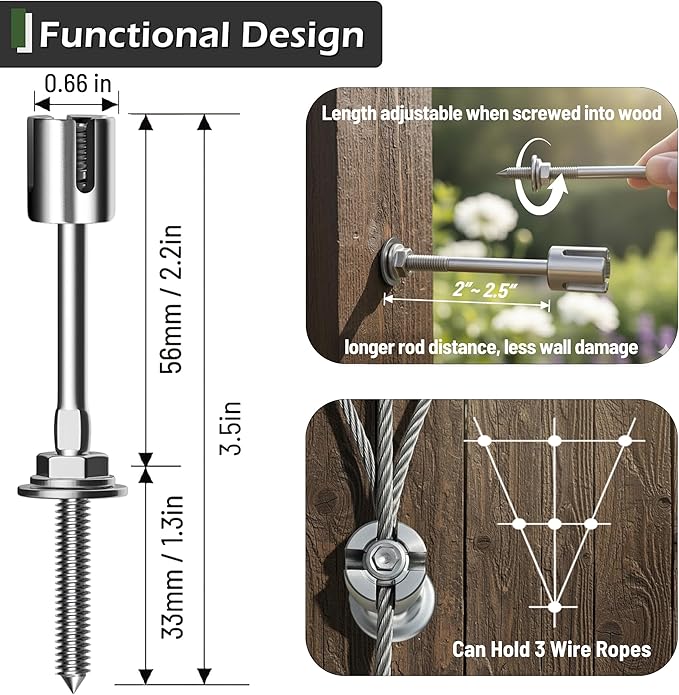 Acemaker Wire Trellis for Climbing Plants Outdoor, 20-Set Wall Wire Trellis Kit with 1/8in x 98ft Stainless Steel Cable & Cutter, T316 Espalier System for Fence and Garden DIY Projects