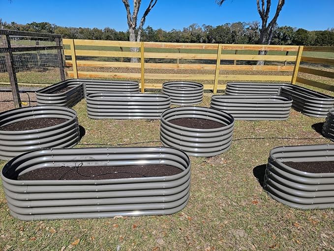 A ANLEOLIFE 4 Set Heart-Shaped Galvanized Raised Garden Beds Outdoor,81x81x18in Large Metal Planter Box for Planting Vegetables Flowers Herb, Anti-Rust & Easy-Setup, Quartz Grey