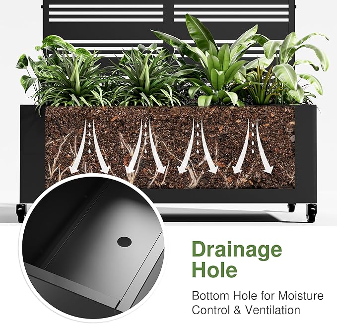 Casaphoria Metal Raised Garden Bed with Trellis and Wheels, 72"x35"x16" Arched Planter Box for Climbing Plants, Vegetables & Vines, Features Drainage Holes and Privacy Screen (Black-Harold)