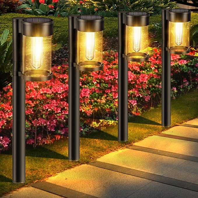 Mancra Solar Pathway Lights Outdoor, 10 Pack Metal & Glass Solar Lights Outdoor Waterproof Landscape Path Lights for Outside Yard Lawn Walkway Driveway Garden Decor