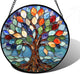 DASTOLL Stained Glass Window Hanging, Colorful Tree of Life Sun Catchers Glass Panel Blue Suncatcher Decor for Birthday for Women, Men, Wife, Aunt, and Mom 9.8 in