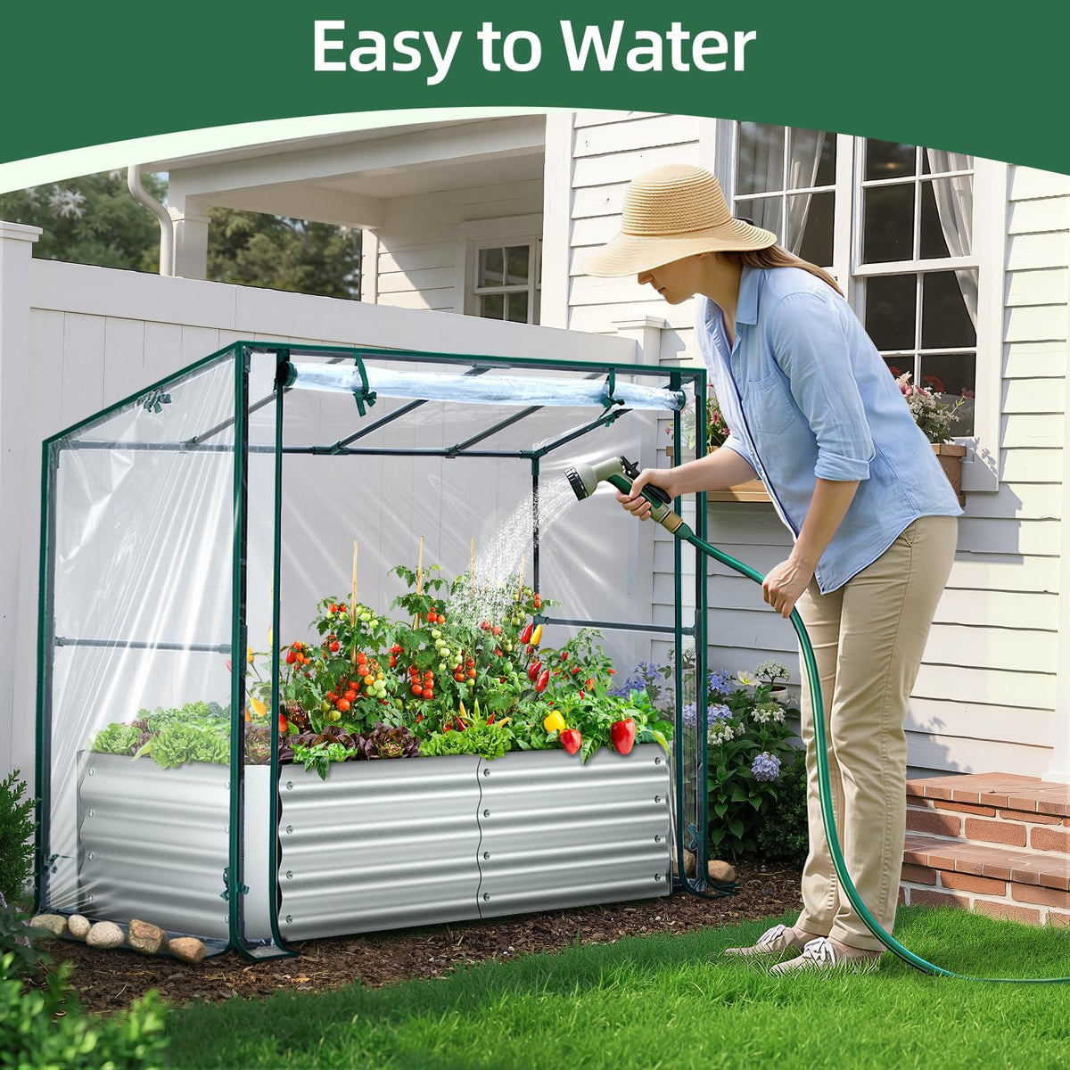 Ohuhu 4x2x1 FT Raised Garden Bed Outdoor with Cover, 3-in-1 Gardening Set