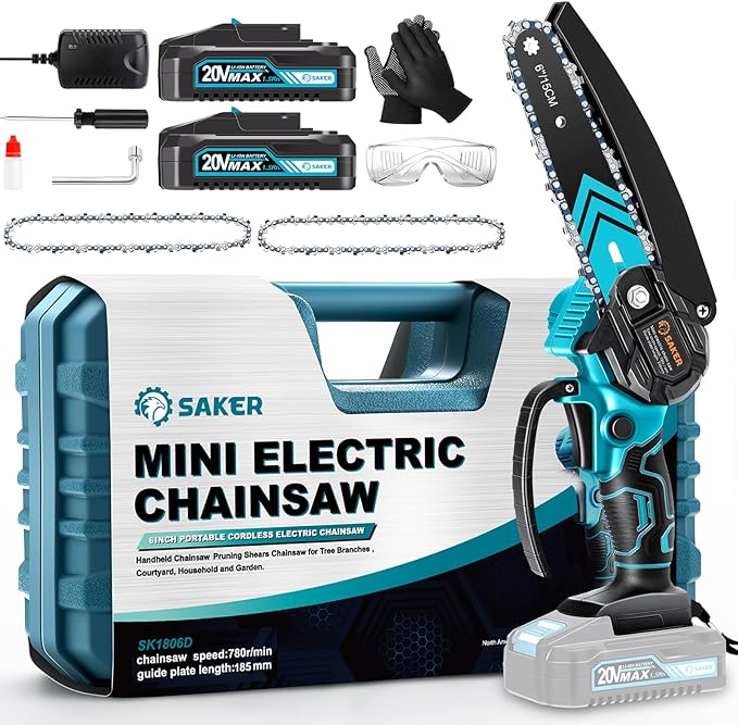 Saker Mini Chainsaw,6 Inch Portable Electric Chainsaw Cordless, Small Handheld Chain saw for Tree Branches,Courtyard, Household and Garden,Christmas Gifts for Men Dad Husband Women