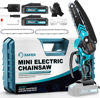 Saker Mini Chainsaw,6 Inch Portable Electric Chainsaw Cordless, Small Handheld Chain saw for Tree Branches,Courtyard, Household and Garden,Christmas Gifts for Men Dad Husband Women