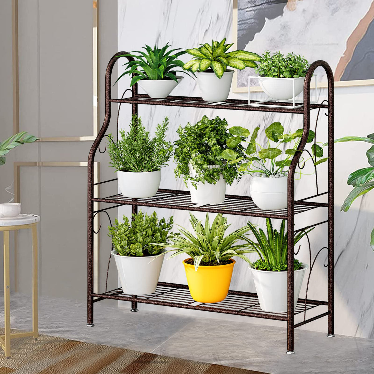 SORCEDAS 3 Tier Metal Plant Stand Indoor Outdoor Corner Flower Shelf