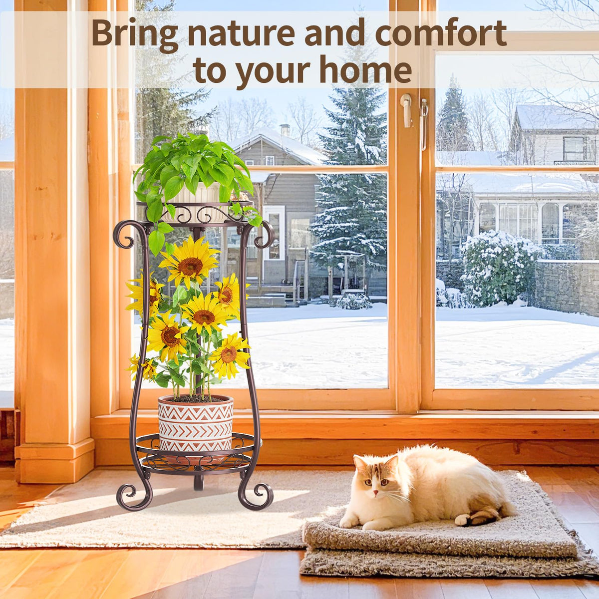LASZOLA Metal Corner Plant Flower Stand Tall Indoor Outdoor, 2 Tiers Bronze
