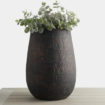 Wallowa 20" H Weathered Concrete Tall Planter, Black Large Outdoor Indoor Decorative Flower Pot with Drainage Hole, Modern Round Style for Home, Garden, Patio, Courtyard, Bronze Rust with Green Tone