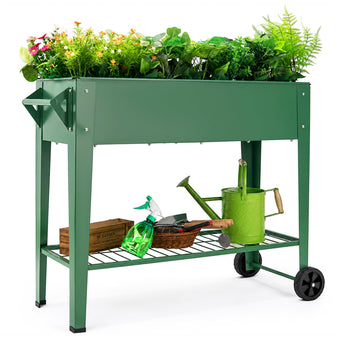 YKTEEDENS Raised Garden Bed with Legs and Wheels, Metal Outdoor, Green