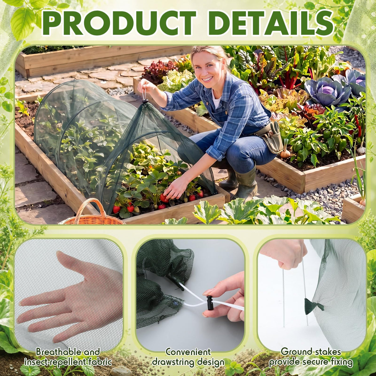 GliCraft 3 Pack Garden Bed Cover Row Accelerator Plants Cover,Green,4ft