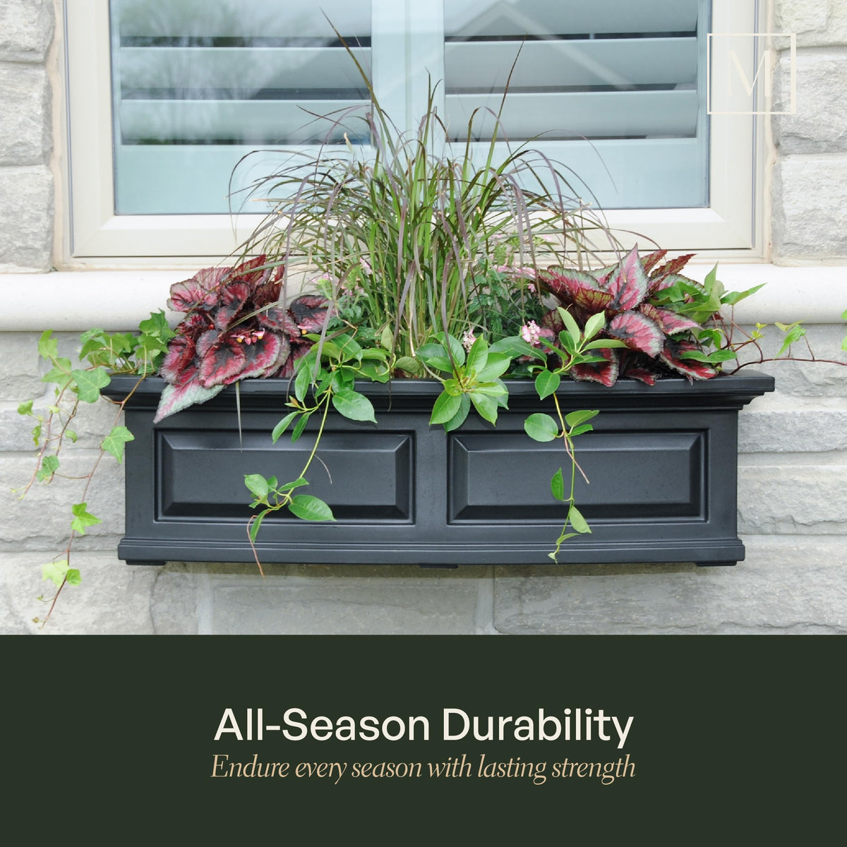 Mayne Nantucket 36in Self-Watering Rectangular Window Box Planter, Black