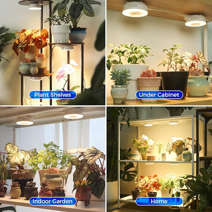 Barrina Orbgrow OG09 Puck LED Grow Light with 660nm Red LEDs, 54W(6 x 9W, 810 Watt Equiv), Plant Lights for Indoor Plants Full Spectrum, Magnetic & Linkable, Small Grow lamp for Plant Shelf, 6 Packs