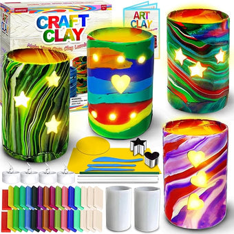 MHMYDIS Make Your Own Clay Luminaries - Arts and Crafts kit for Boys Girls and Teens Age 6 7 8 9 10 11 12 Year Old and up - Creative Clay Lantern Toys for 8-12 Year Olds