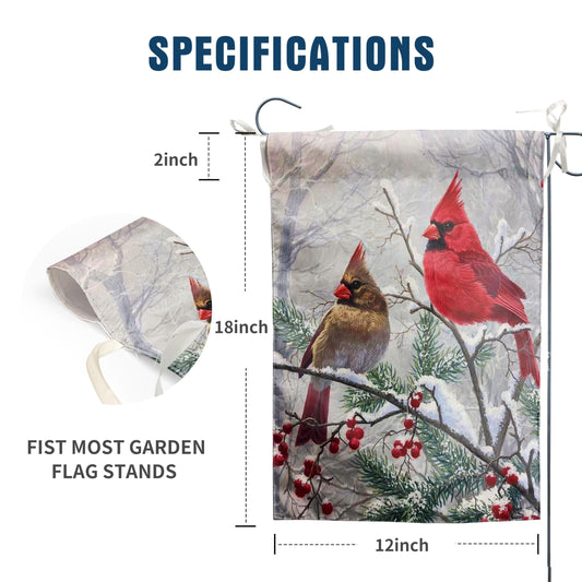 Winter Cardinal Bird Garden Flags Christmas Banners for Outside 12x18 Double Sided Red Birds on Tree Branch Flag Welcome New Year Yard Flag Farmhouse Outdoor Decor