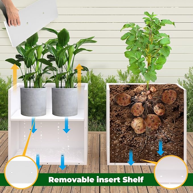 GZLVSOW White Metal Planter Box 30" x 12" x 24" for Outdoor Plants Galvanized Steel Outdoor Planter Spliced Rectangular Flower Box with Partitions for Outside,Indoor,Garden (White, 30 * 12 * 24)