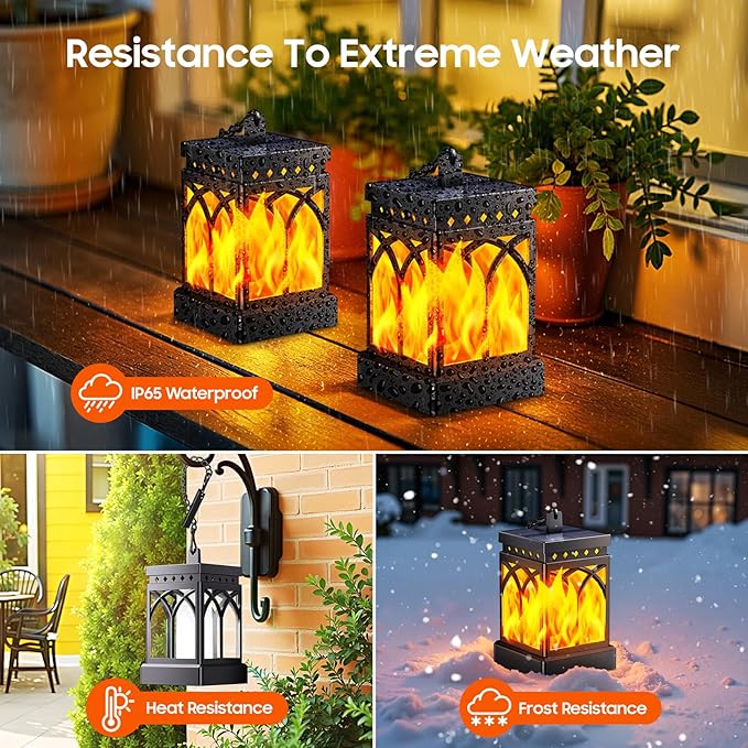 KOOPER Solar Lanterns Outdoor Waterproof, Two Modes Hanging Solar Lantern Lights for Outside, Auto ON/Off Lanterns Decorative Outdoor for Garden Table Yard Path Tree Patio Lawn Decor, Gifts, 2 Pack