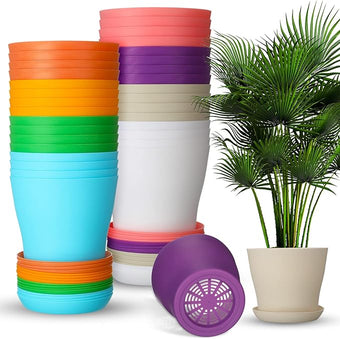 Yinder 32 Pcs 6 Inch Nursery Pots Flower Pots Colorful Plastic Plant Pot Seed Starting with Saucers and Drainage Holes Plant Container for Herbs Houseplants Seeding Nursery Flowers