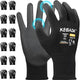 Kebada W1 Work Gloves for Men and Women, PU Coated Safety Gloves with Grip, Touchscreen, Ideal for Warehouse Package Handling, Construction, Gardening, Black Large