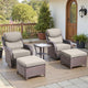 Belord Luxury 6" Thick Cushioned 5 Pieces Patio Furniture Set with 2 Ottomans, Wicker Outdoor Conversation Set with High Back Swivel Rocker Patio Chairs for Deck Porch Yard and Poolside - Brown+Beige
