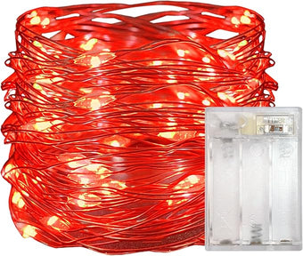 with Timer Function Battery Operated Dewdrop Led Lights,Mini Fairy Lights for Home Parties Christmas/Halloween Holiday Decoration,6 Hours on/18 Hours Off,30 LEDs,10 Feet (Red, 1)