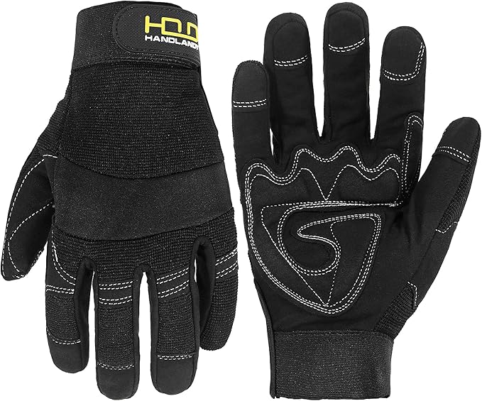 HANDLANDY Work Gloves for Men & Women, Utility Mechanic Working Gloves Touch Screen, Flexible Yard Work Gloves