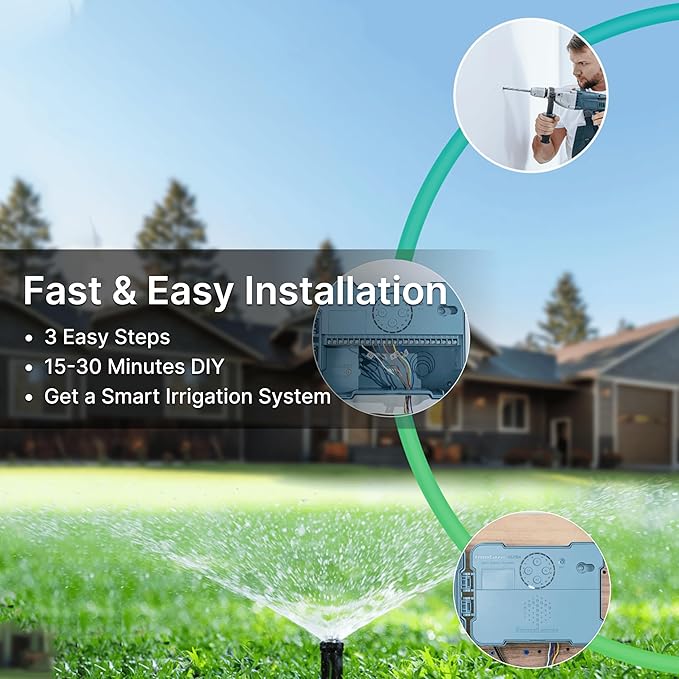 ImoLaza Outdoor Smart Sprinkler Controller, 8-Zone WiFi Irrigation Controller with Hyper-Local Weather, App Remote Control, Works w/ Alexa, Auto Watering, Rain/Freeze/Wind Skip, Smart Fault Detection