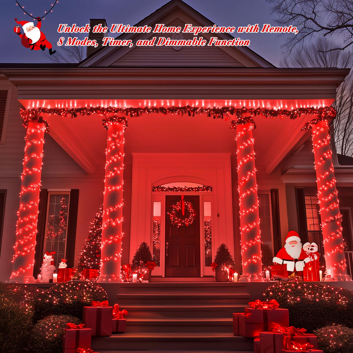 JMEXSUSS 400 LED Red Christmas Lights, 132ft String Lights Plug in