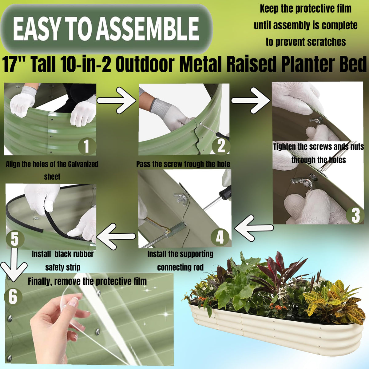 NestNature 17" Tall Galvanized Garden Bed,10-in-2 Modular Raised Garden Bed