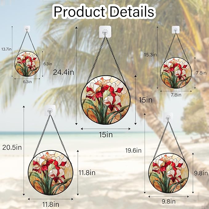 Stained Glass Window Hanging - Red Gladiolus Flower Suncatcher for Door Yard Sun Catchers Decor Christmas Mother's Day Birthday Gifts for Lovers Women Mom Nana Girlfriend Wife 6.3 in