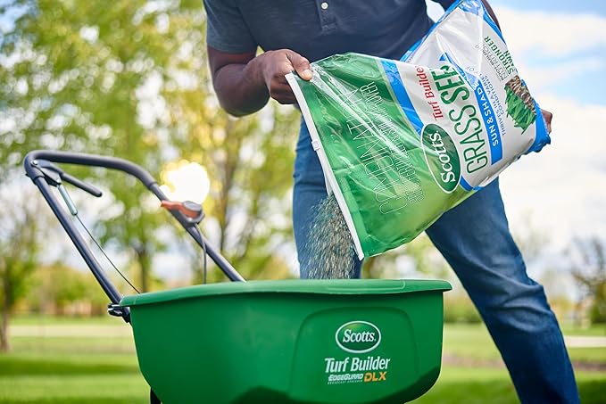 Scotts Turf Builder Grass Seed Sun and Shade Mix with Fertilizer and Soil Improver, Thrives in Many Conditions, 16 lbs.
