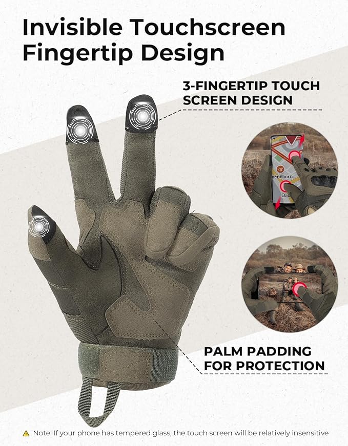 KEMIMOTO Tactical Gloves for Men, Touchscreen Motorcycle Gloves with Hard Shell & Palm Padding for Sports Motorcycle Cycling Tactical Airsoft Paintball Hunting Hiking Camping Climbing
