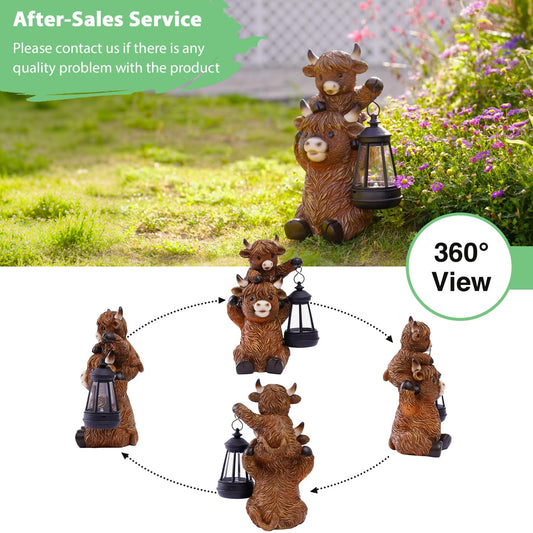 Goodeco Highland Cow with Solar Lantern Garden Statue