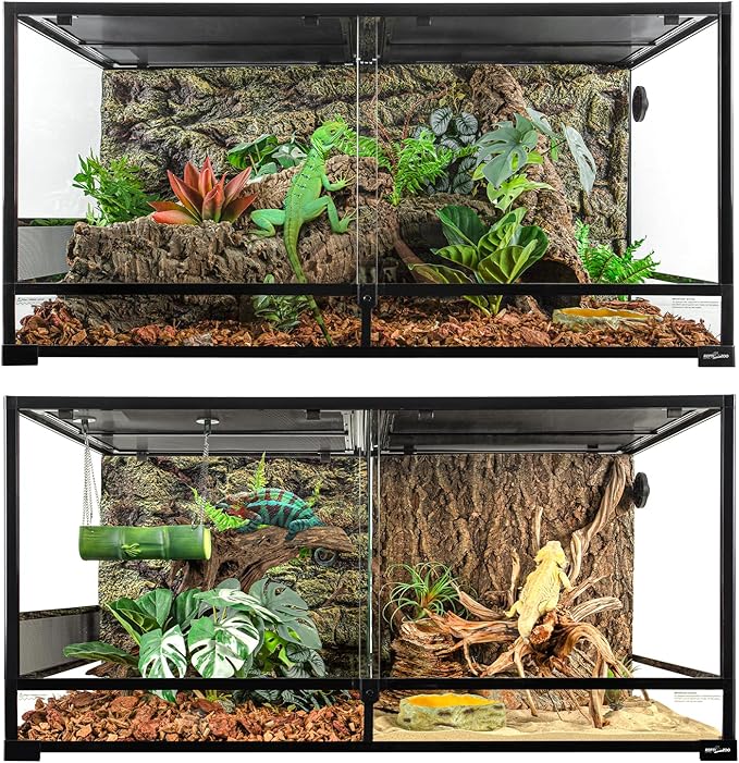 REPTIZOO 120 Gallon Large Reptile Terrarium Tank, 48" x 24" x 24" Front Opening Terrarium Glass Reptile Tank with Screen Ventilation, Supporting Used as 2 Separate Habitats Easy Assembly