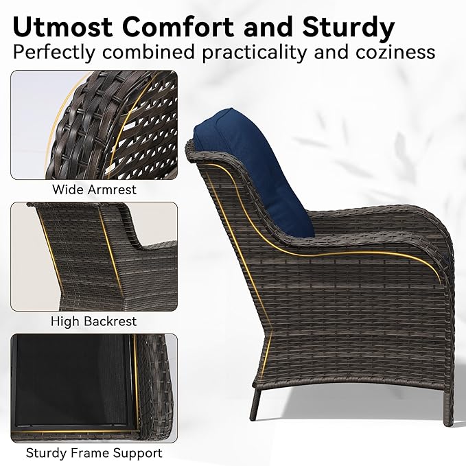 8 Piece Outdoor Wicker Patio Furniture Set, Patio Chairs Set with Thickened Olefin Cushions, High Back and Deep Seating, Hand-Woven PE Rattan, Ottoman for Porch, Deck