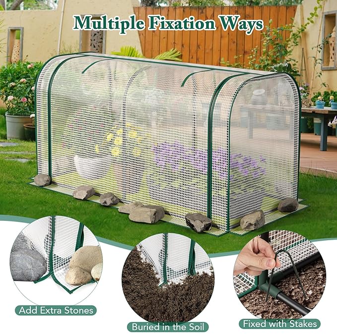 Toolsempire Raised Garden Bed with Greenhouse, Waterproof Sun-Protective Green House with Roll-Up Door & Electroplated Metal Frame, Fir Wood Elevated Planter Box with Drainage Holes(White+Gray)