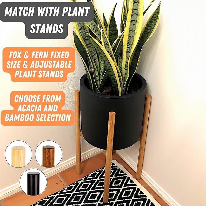 Fox & Fern 10 Inch Black Plant Pot with Drainage Plug — Premium Lightweight Fiberstone Matte Black Planter; 10 Inch Pots for Plants; for Indoor & Outdoor Use; Weather Resistant & UV Resistant