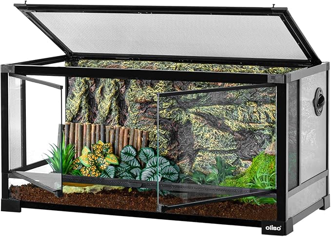 OIIBO Glass Reptile Terrarium, 32"x16"x16" Bearded Dragon Tank with One-Hand Opening Front Doors, Top and Front Ventilation, Reptile Lounge Habitat for Bearded Dragon Ball Python Snake Gecko