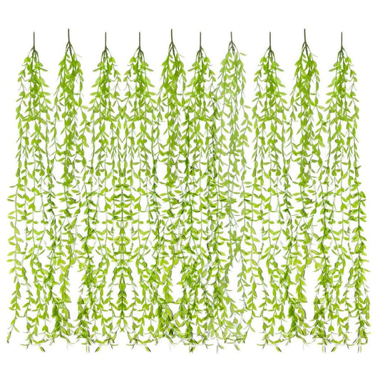Artificial Vines, 10 Pack Hanging Ivy Fake Weeping Willow Greenery Leaves Plastic Plants Faux Garland Vine UV Resistant for Indoor Outdoor Garden Door Wall Baskets Wedding Party Decoration - Green