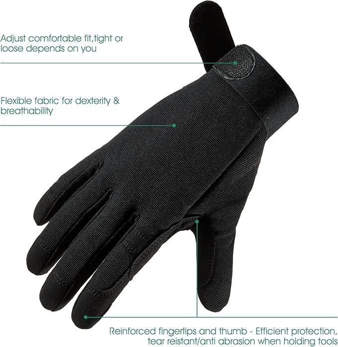 COOLJOB Thorn Proof Garden Gloves with Touchscreen Fingers for Men, Rose Pruning Work Gloves with Palm Cushion for Gardener, Farmer and Landscaper (Black 1 Pair Medium)