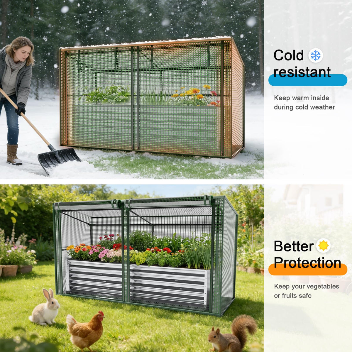 HEAHOLD 3-in-1 Raised Garden Bed 80"x24"x17" with Greenhouse Cover