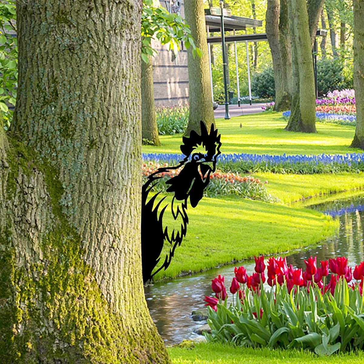 AOOLVY Farm Peeping Chicken Metal Art Outdoor Decor Garden Yard Decoration