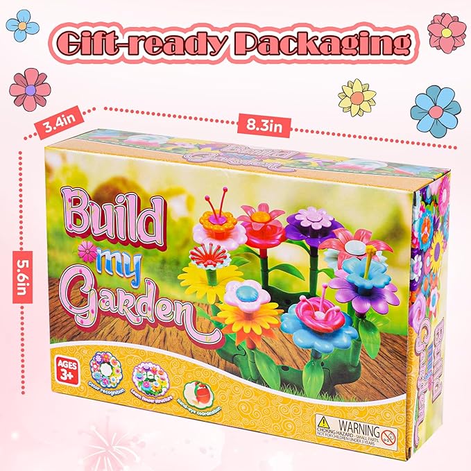FUNZBO 99pcs Flower Garden Building Toys Set -Christmas Spring Toys for 3 4 5 6 7 8 9 Years Old Girls, STEM Montessori Educational Toys for Toddlers Kids,Sorting & Stacking Toy for Birthday Gifts