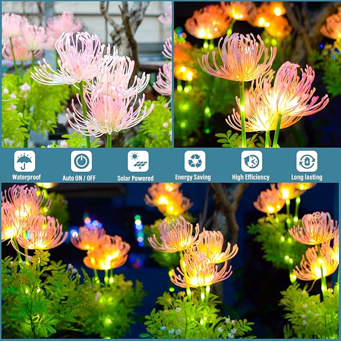 DooYard Solar Garden Lights, Solar Flowers Lights with Glowing Flowers & Stems, Upgraded Solar Panel, Outdoor Lights for Garden Decoration,Yard Decor and Gift for Mother (4 Pack)