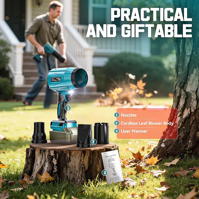 Leaf Blower Cordless Compatible with Makita 18V: 800000RPM Portable Dust Cleaner, Electric Handheld Turbo Jet Blower Lightweight with Brushless Motor for Patio Cleaning Garden Lawn Care (No Battery)